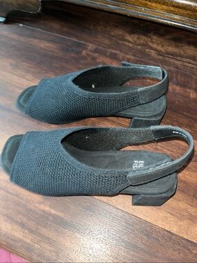 Ellen Tracy Black Knit Slingback Low Block Heel Mules new!! Size 8